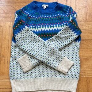 Crewcuts  Boys’s Fair Isle Crewneck Sweater - Blue & Cream